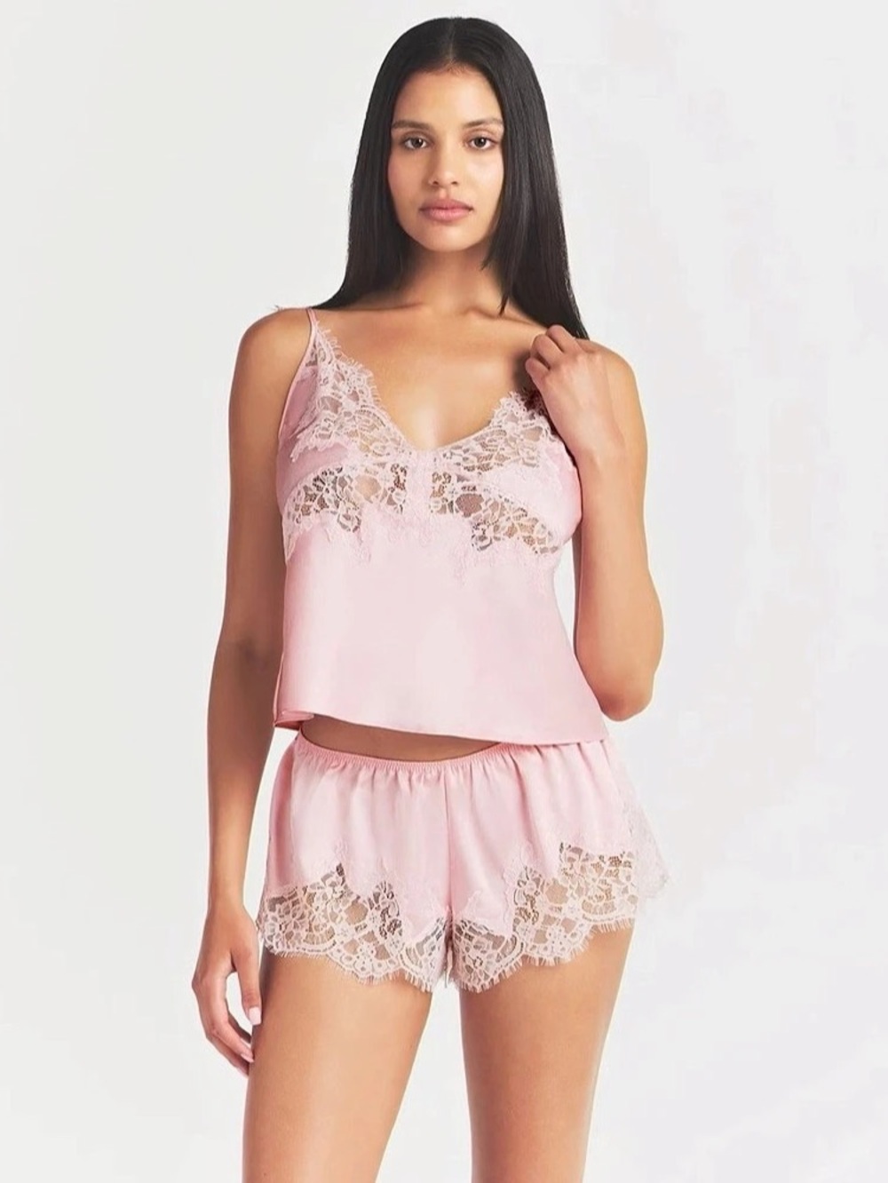SKIMS Silk Lace Cami & Shorts Set Peony Tonal Small NWT